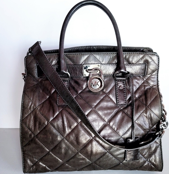 MICHAEL Michael Kors Hamilton Leather Satchel Quilted Silver - Picture 1 of 14